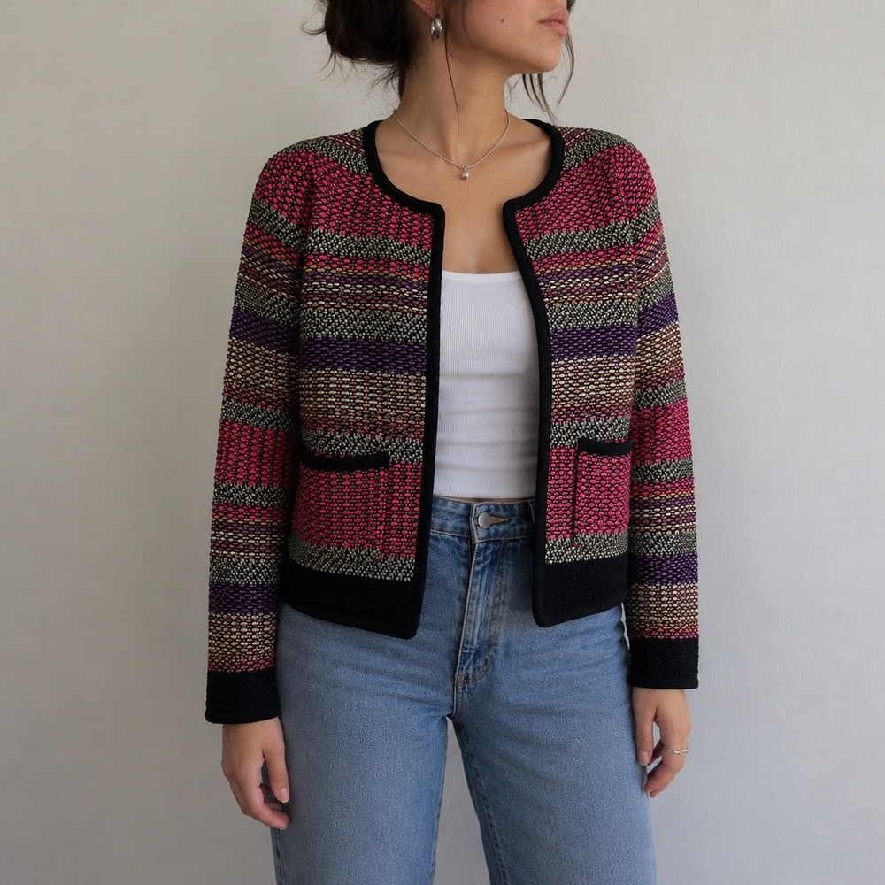 Anthropologie Yoana Baraschi Neon Tweed Cropped Jacket Size 2 Indie Art Girl